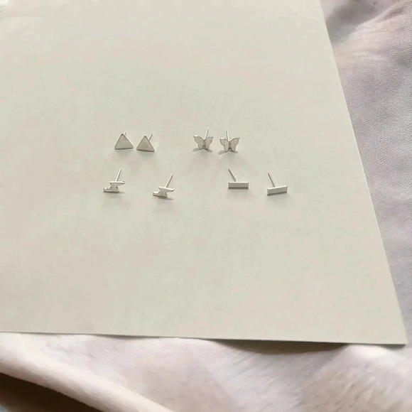 Silver Bar & Lightning Bolt & Triangle & Butterfly Stud Earrings - Picture 6 of 8